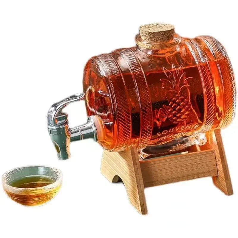 Hand Glass Cask 1L Plum Brewing Pot with Wooden Stand and Faucet